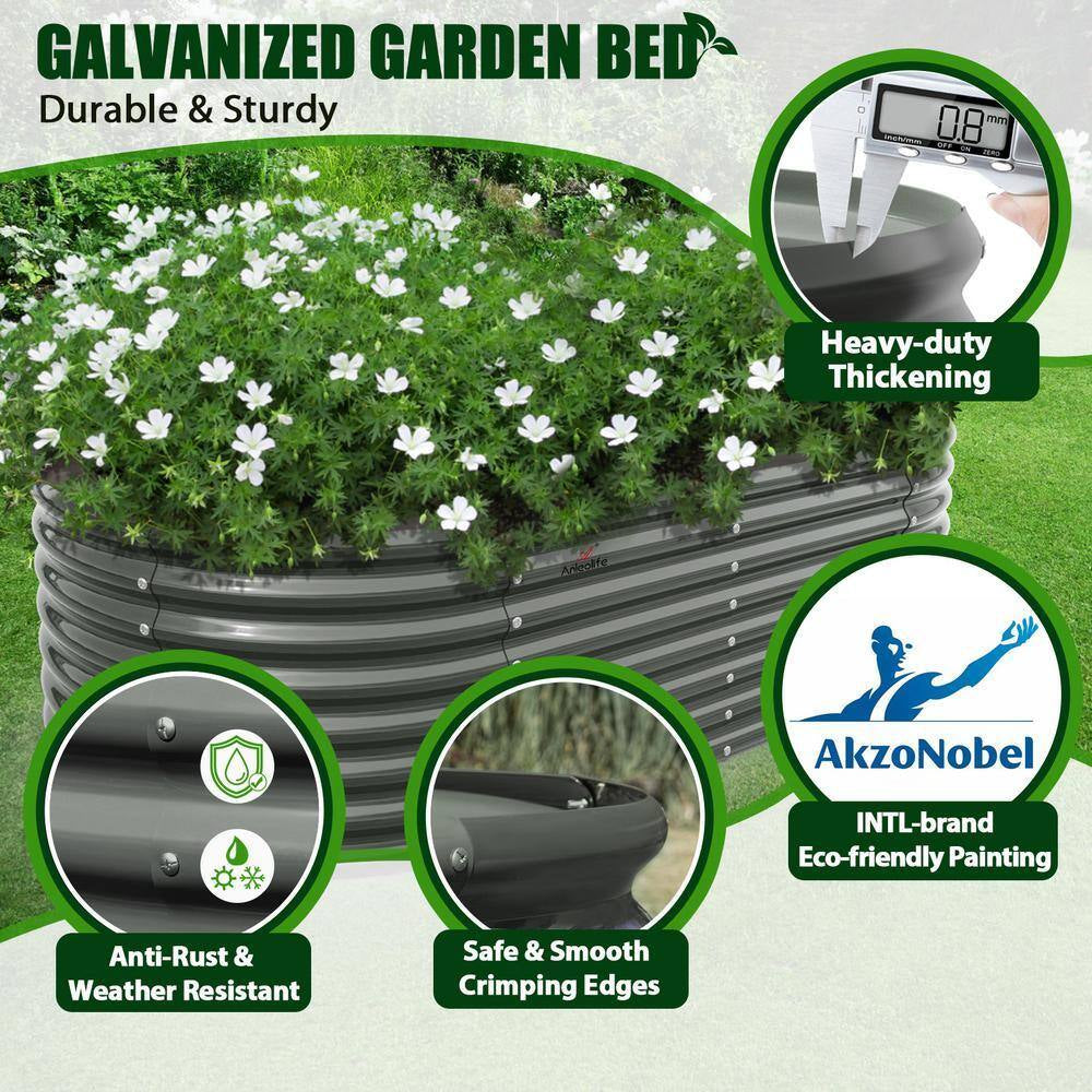 6X3X2Ft Metal Oval Outdoor Raised Garden Bed for Planting Vegetables Flowers Herb, Gray