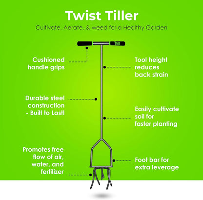 Twist Tiller Garden Cultivator & Hand Tiller Heavy Duty Garden Claw Hand Tool