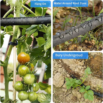 25 Ft Flat Soaker Hose with Stake, Linkable Drip Irrigation System for Garden, Saves 82% Water, Leak-Free Design