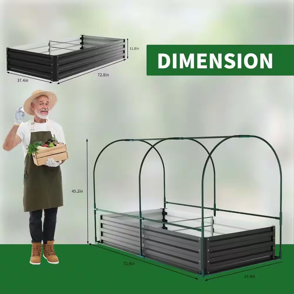 Portable Greenhouse Cover W/Raised Garden Bed and 2-Roll-Up Windows Metal Mini Greenhouse 71 In. X 35 In. X 45 In.