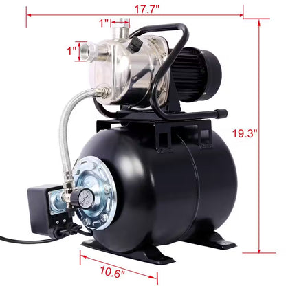 1.6 HP Submersible Fountain Irrigation Pump in Black with Pressure Tank