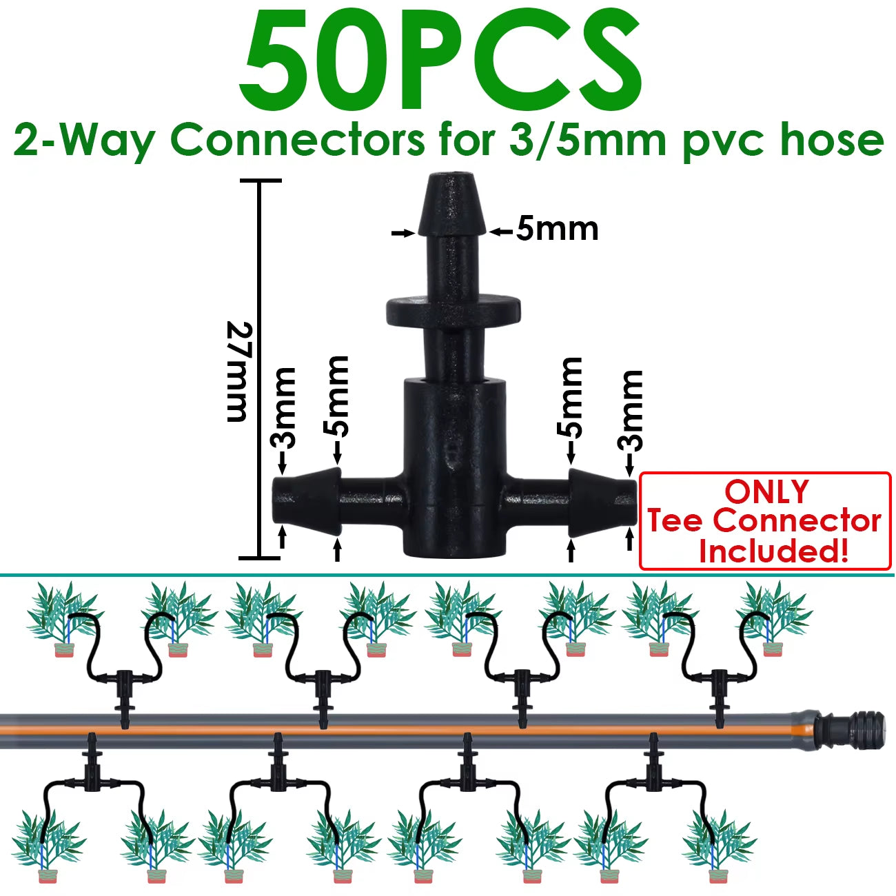 Greenhouse Drip Irrigation 4-Way 3/5Mm 2-Way Drip Arrow Transmitter Garden Automatic Watering System Potted Plant 10/20Set