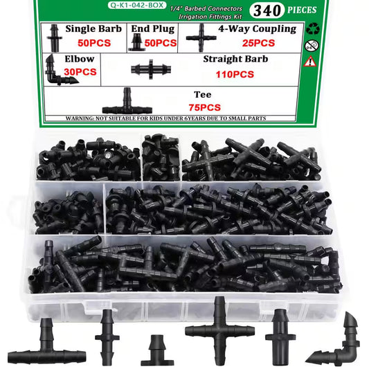 340 Piece 1/4 In. Drip Irrigation Kit with Barbed Connectors for Garden, Lawn, and Flower Pot