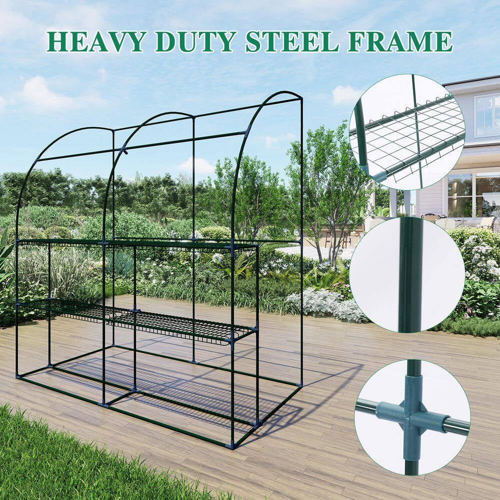40 In. W X 79 In. D X 85 In. H Outdoor Lean-To Walk-In Tunnel Portable Greenhouse with Shelf, Green