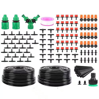 Micro Drip Irrigation Kit W/ 98 Ft. Tubing, 16-Way Connector Adjustable Sprinkler for Garden, Greenhouse Watering System
