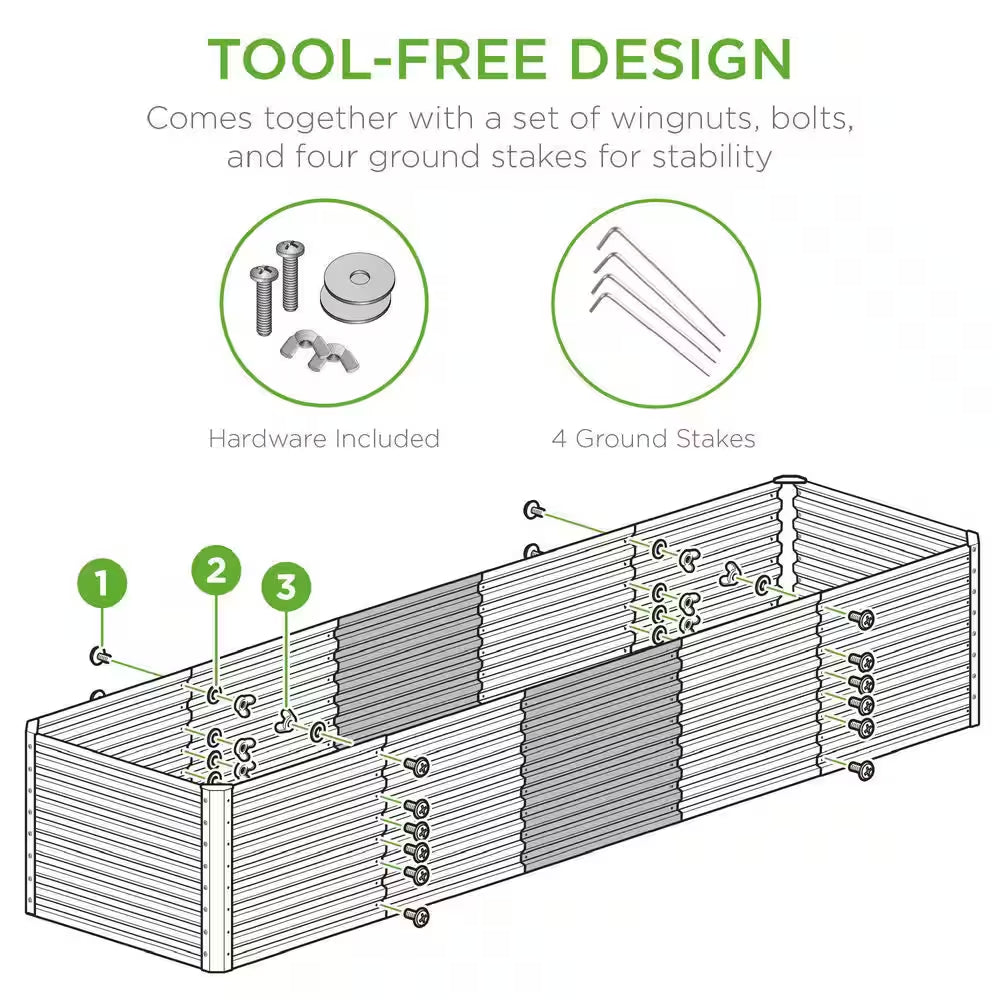 8 Ft. X 2 Ft. X 2 Ft. Gray Rectangular Steel Raised Garden Bed Planter Box for Vegetables, Flowers, Herbs