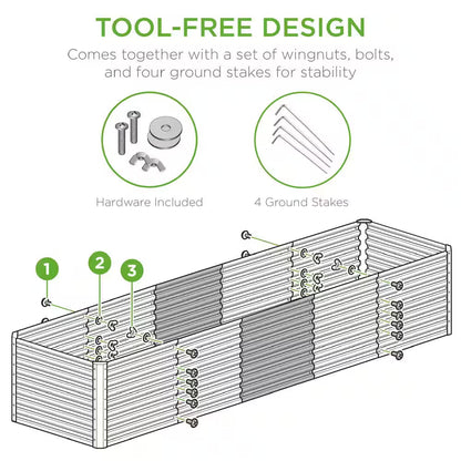 8 Ft. X 2 Ft. X 2 Ft. Gray Rectangular Steel Raised Garden Bed Planter Box for Vegetables, Flowers, Herbs