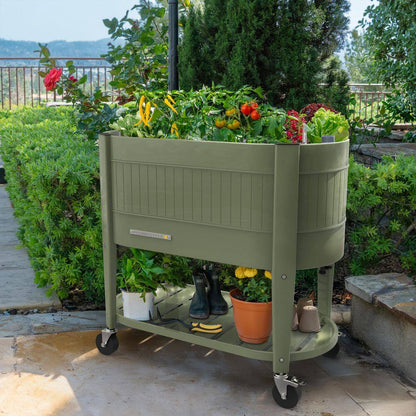 39 In. L X 19.25 In. W X 14.5 In. H Raised Steel Garden Bed with Engrow Truesoil Technology, Storage Shelf, Green