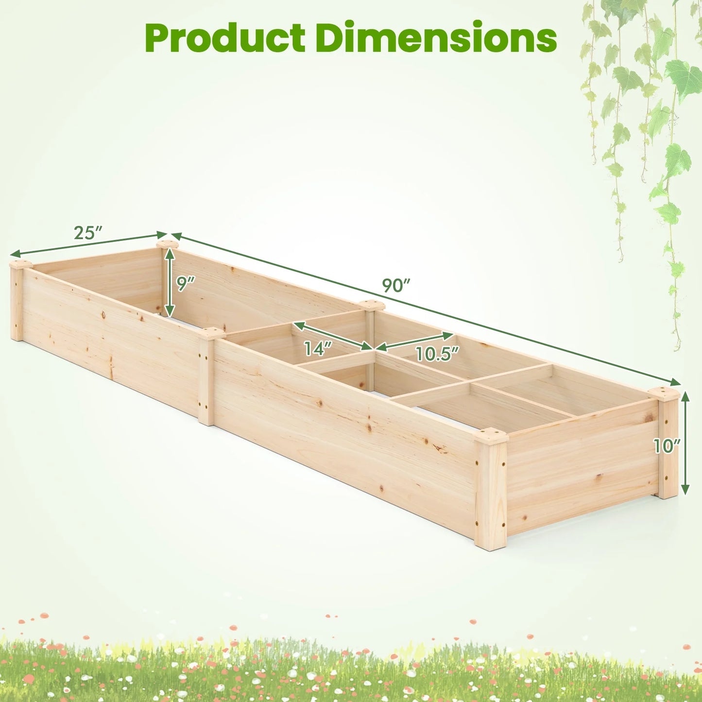 Wooden Raised Garden Bed, Elevated Patio Planter with 7 Planting Compartments for Flower