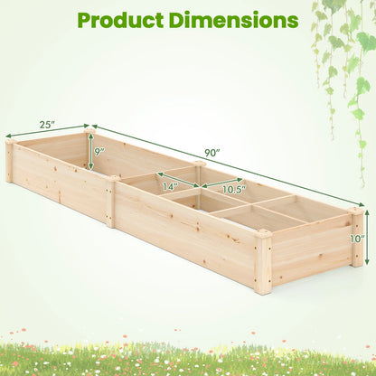 Wooden Raised Garden Bed, Elevated Patio Planter with 7 Planting Compartments for Flower