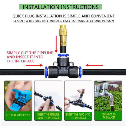 Automatic Greenhouse Drip Irrigation Kit 360 Adjustable 20 Brass Misting Nozzles 65Ft Tubing Patio Plant Watering System