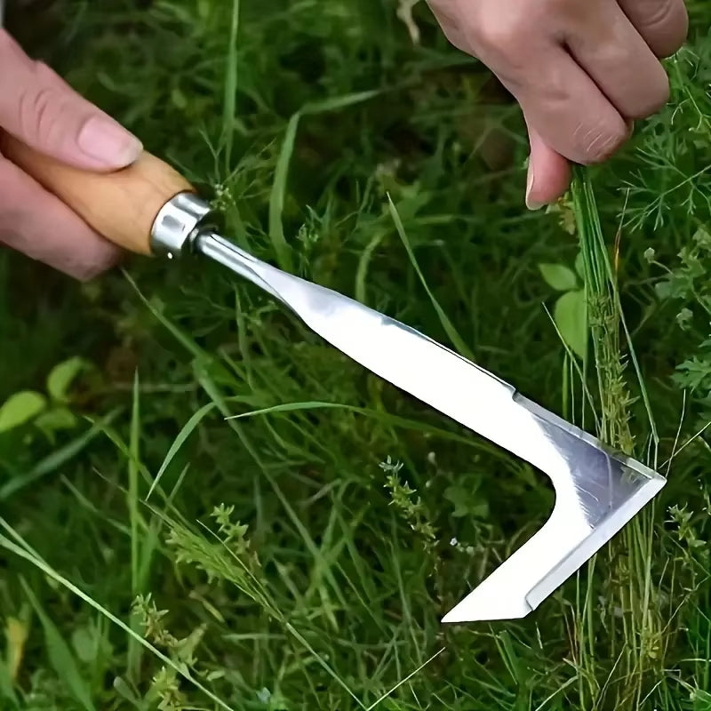 Stainless Steel Wood Handle Garden Weeder , Multifunction Weeder Transplant Garden Tool
