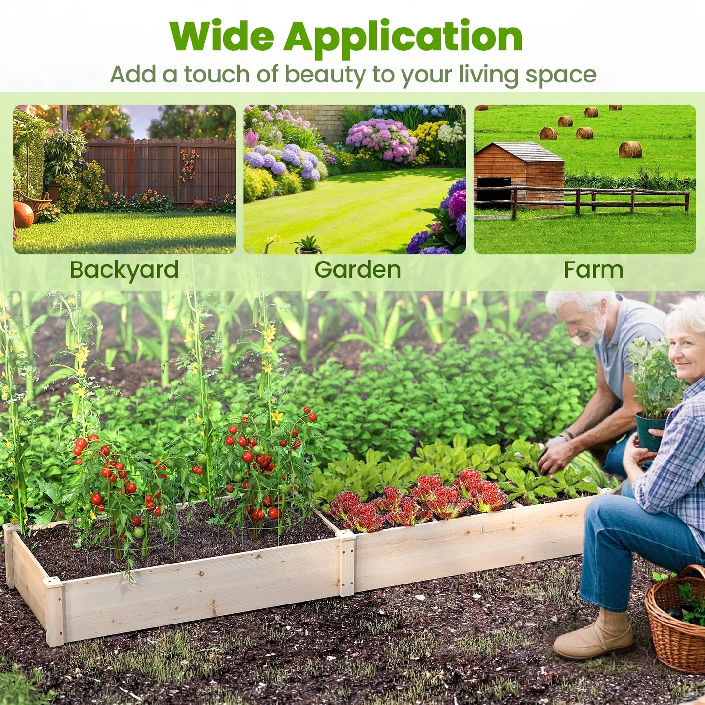 Wooden Raised Garden Bed, Elevated Patio Planter with 7 Planting Compartments for Flower