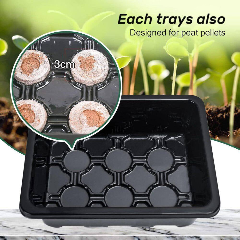 Seed Starter Tray Kit with Adjustable Humidity Dome Indoor Greenhouse for Large Seeds 5-Pack Black
