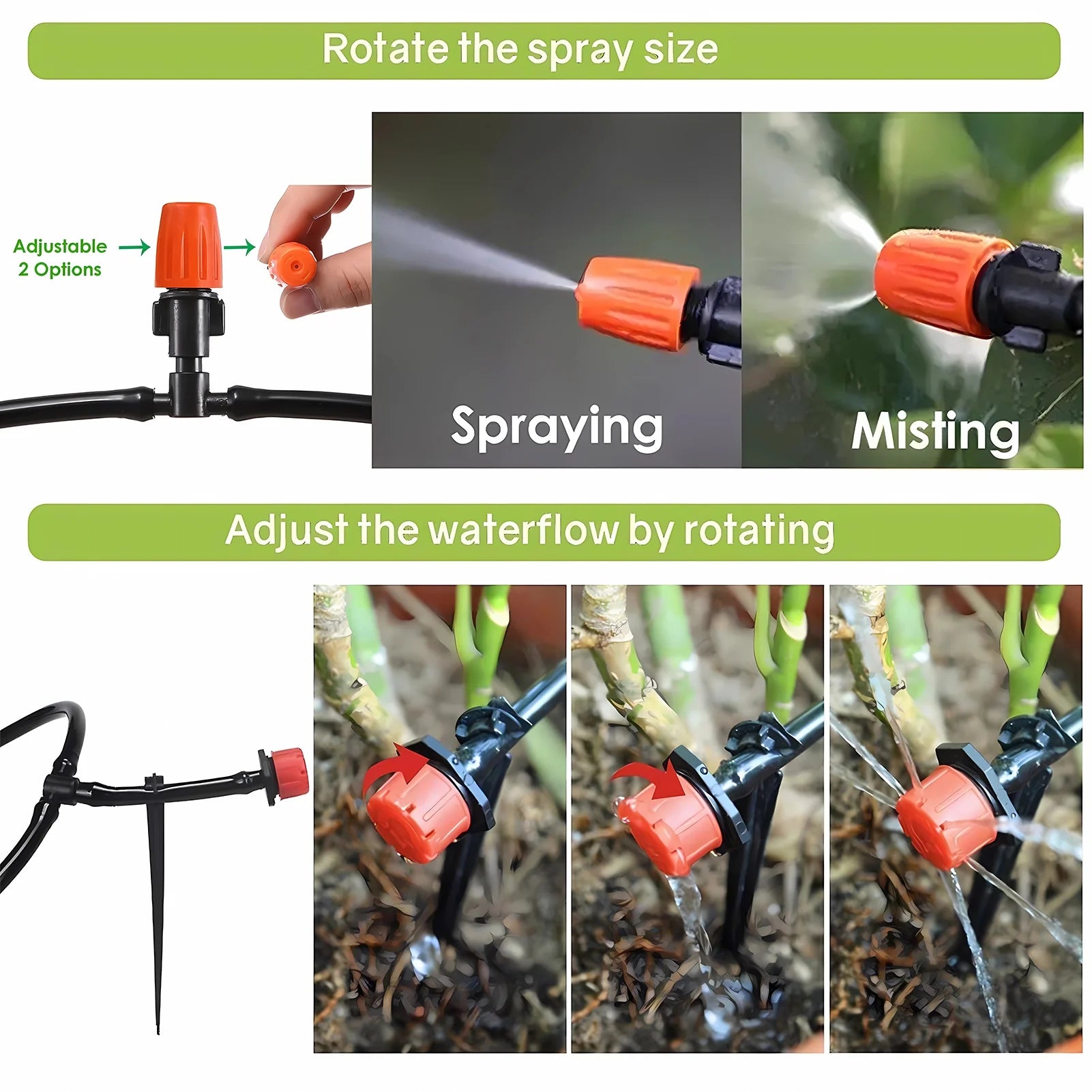 Drip Irrigation System Kit, 164FT/50M Drip Irrigation Tubing 201PCS Garden Irrigation System, Automatic Micro Watering Misting System for for Garden, Greenhouse, Flower Bed, Patio, Lawn