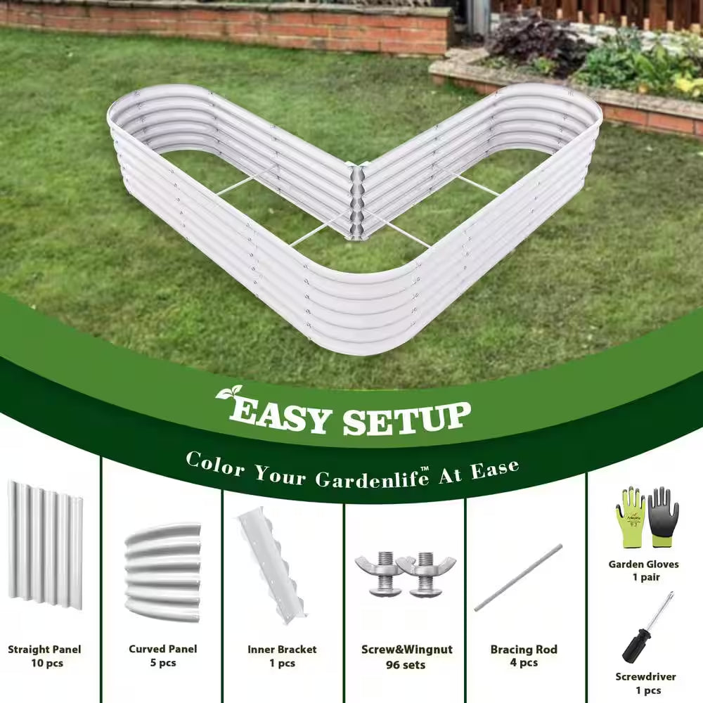 81 In. Heart-Shaped White Metal Planter Box Raised Garden Bed for Planting Vegetables Flowers
