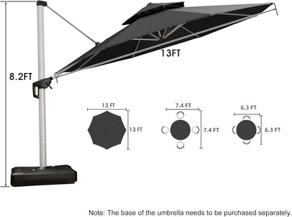 13 Feet Double Top round Deluxe Patio Umbrella Offset Hanging Umbrella Outdoor Market Umbrella Garden Umbrella, Black