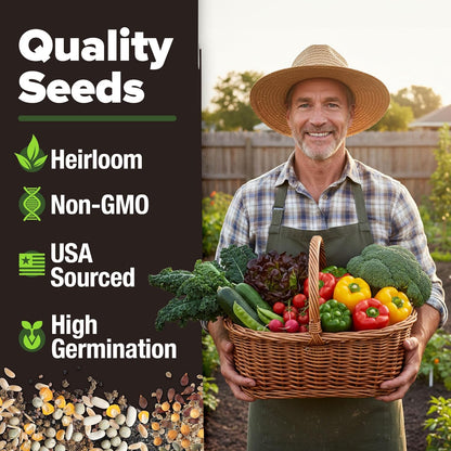 10 Variety Survival Seed Vault 2000+ USA Grown Heirloom Non-Gmo Vegetable Seeds for Planting, High Germination, Garden Starter Kit, Emergency Food Supply, Indoor Outdoor