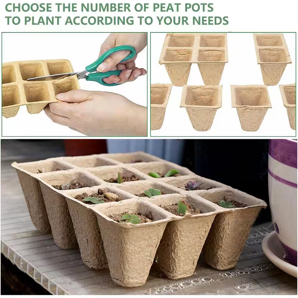 120 Cells Seed Starter Tray Biodegradable Peat Pots Organic Germination Kit Includes Labels Transplant Tools 10-Pack
