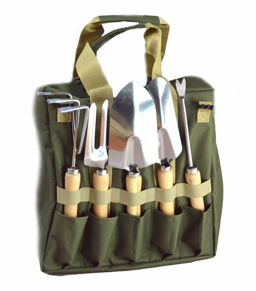 10-Piece Gardening Tool Set Folding Stool Seat with Zippered Detachable Tote