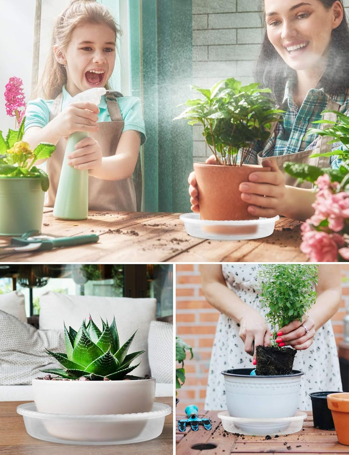 5 Pack of 14 Inch Plant Saucer Clear Durable Sturdy Drip Trays for Indoor and Outdoor Flower Plant Container Saucers