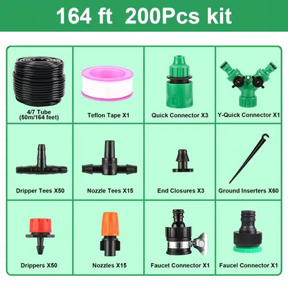 201-Piece 1/4 In. 1/2 In. Garden Drip Irrigation Kit Adjustable Patio Misting Nozzle Emitters Sprinkler