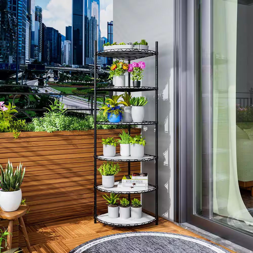6-Tier Outdoor Garden Garage Black Iron Storage Shelf Shelves Organizer Wire Shelving Unit Plant Stand