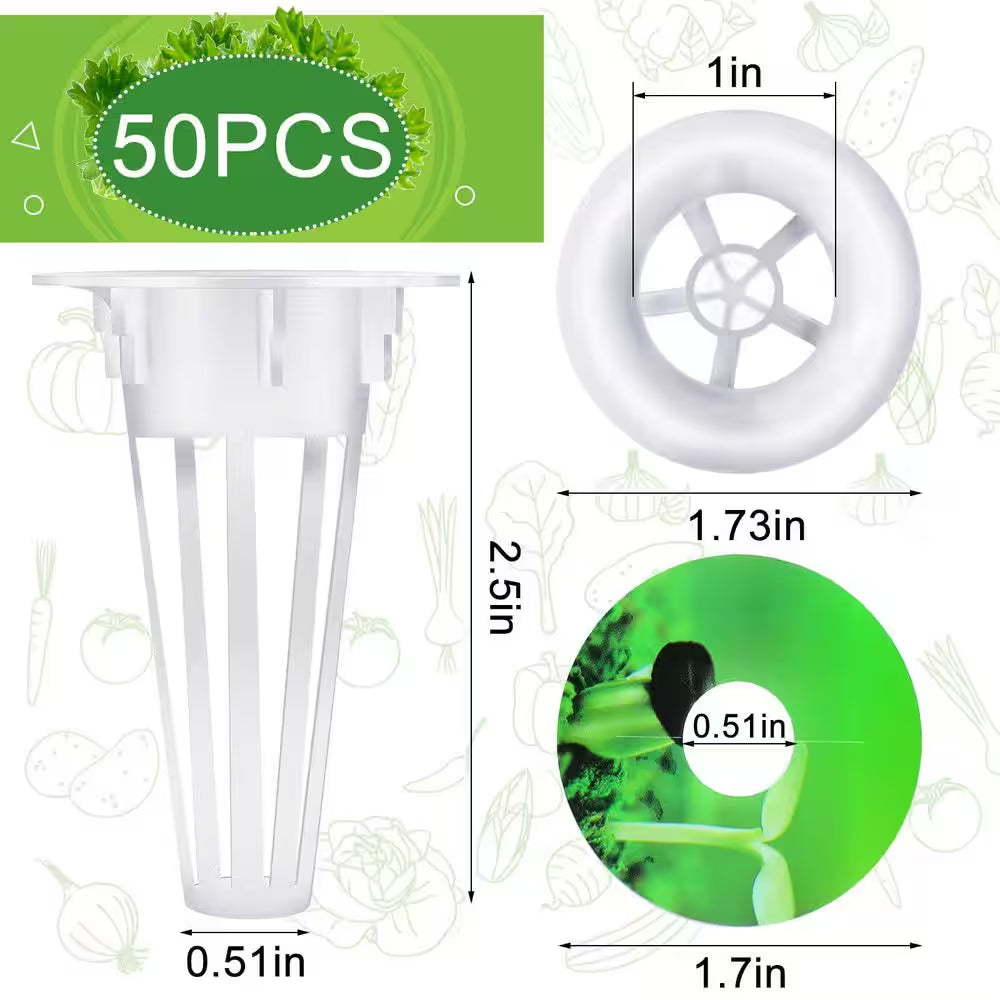0.5 Inch, White Plastic Hydroponic Plant Basket with Seed Labels for Indoor/Outdoor Gardening (50-Pack)