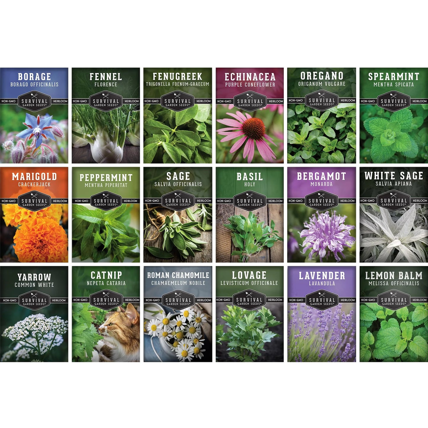 18 Pack Medicinal Herb Seed Collection - Non-Gmo Heirloom Full Sun Perennial & Annual