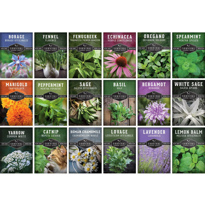 18 Pack Medicinal Herb Seed Collection - Non-Gmo Heirloom Full Sun Perennial & Annual