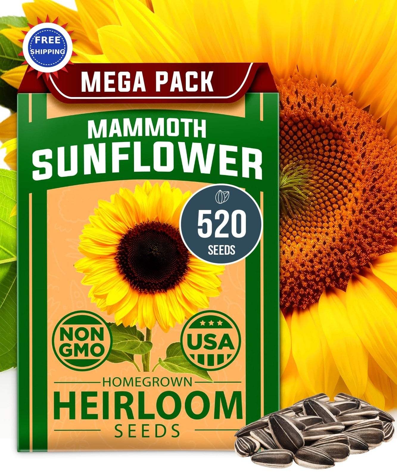 Mammoth Sunflower Seeds 520+ Giant for Planting Bulk Packet Heirloom HOME GROWN