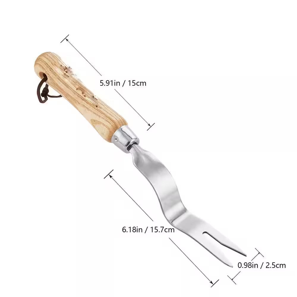 12.1 In. Stainless Steel Hand Weeder with Ash Wood Handle for Planting