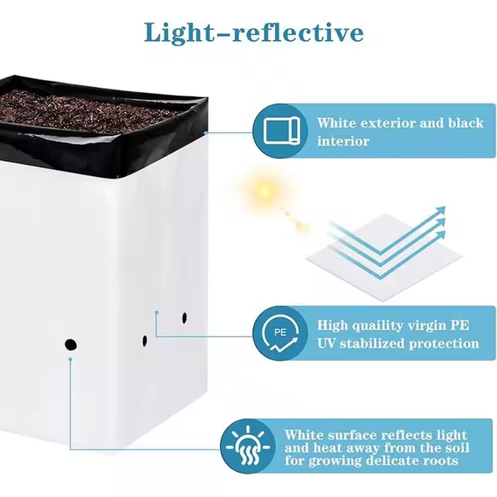 13.4 In. H 3 Gal. Plastic Black and White Grow Bags Panda Film Containers for Plants Seedling Square Shape (50-Pack)