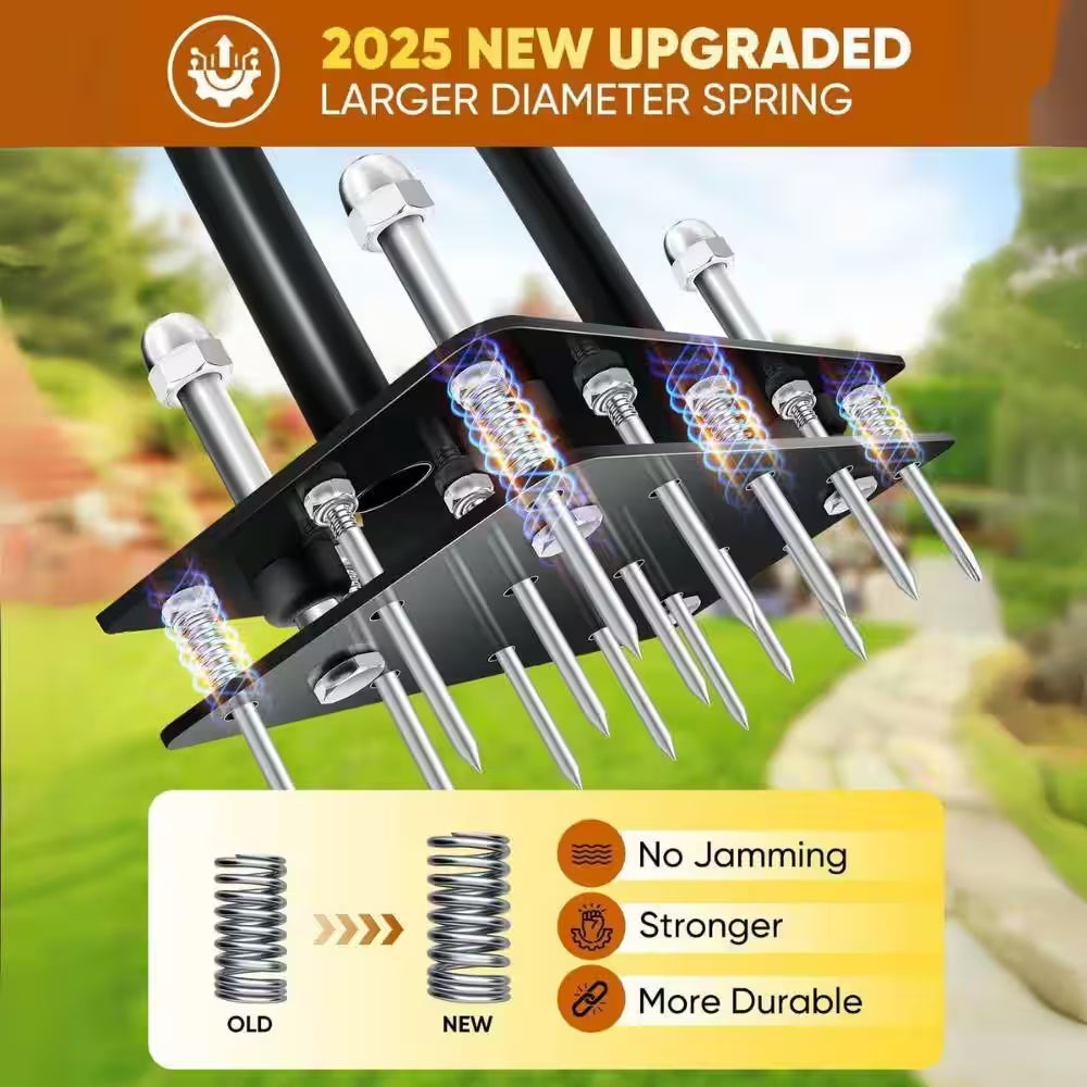 15 Tine Aerator Metal Manual Aerator for Loosening Soil in Black