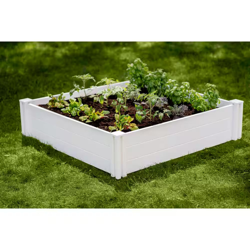 Classic 48"L X 48"W X 11"H Vinyl Raised Garden Bed, White, VT17108
