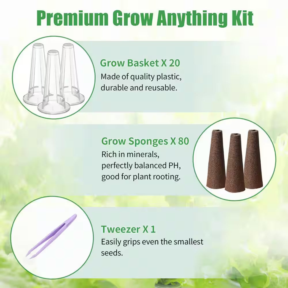 80 Sponges 20 Baskets 1 Tweezer Hydroponic Grow Kit with Seed Pods for Indoor Outdoor Garden Planting System (101-Pack)