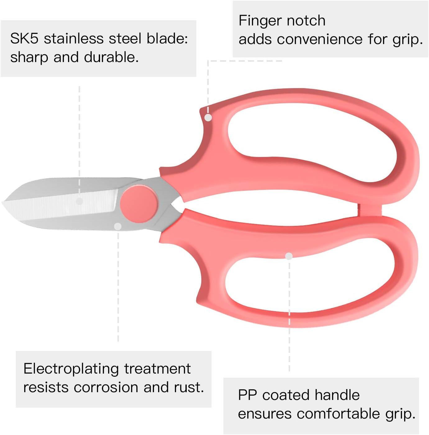 Flower Scissors, Strong Floral Shears, Premium Steel Garden Pruning Shears Garden Scissors Floral Fruits Leaf Scissors Hand Pruner Snip Trimming Tool for Gardening Flower Arrangement, Pink