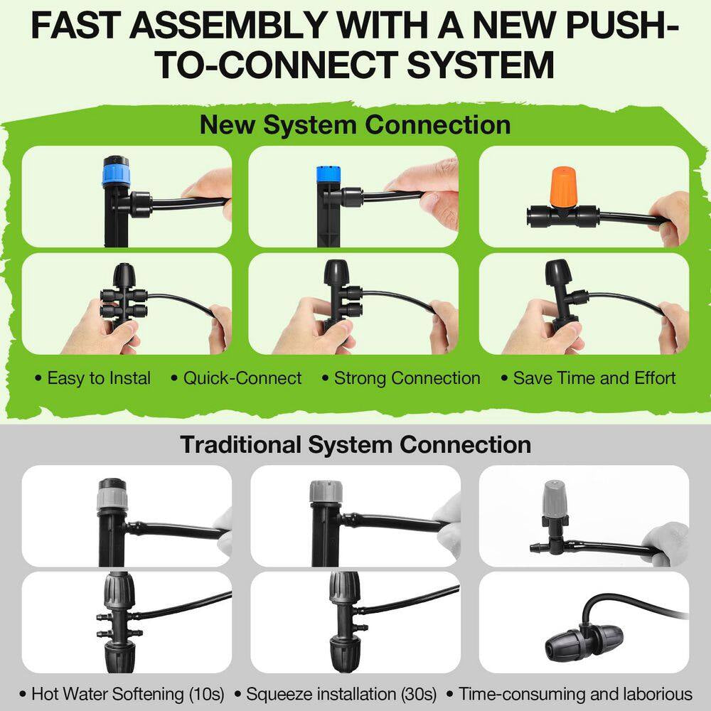 26 Ft. Micro Drip Irrigation Kit with Adjustable Nozzle Emitters and Barbed Fittings