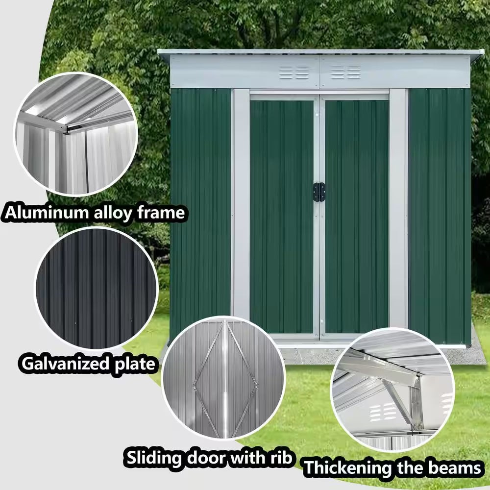 4 Ft. W X 6 Ft. D Metal Outdoor Storage Shed with Sliding Doors, Tools Storage Shed, Green (24 Sq. Ft.)