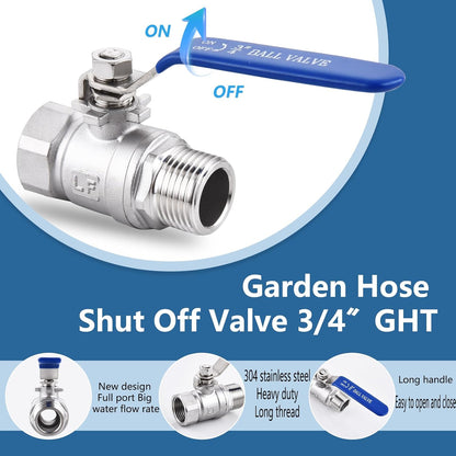 3/4In Garden Hose Shut off Valve 304 Stainless Steel Full Flow Ball Valve