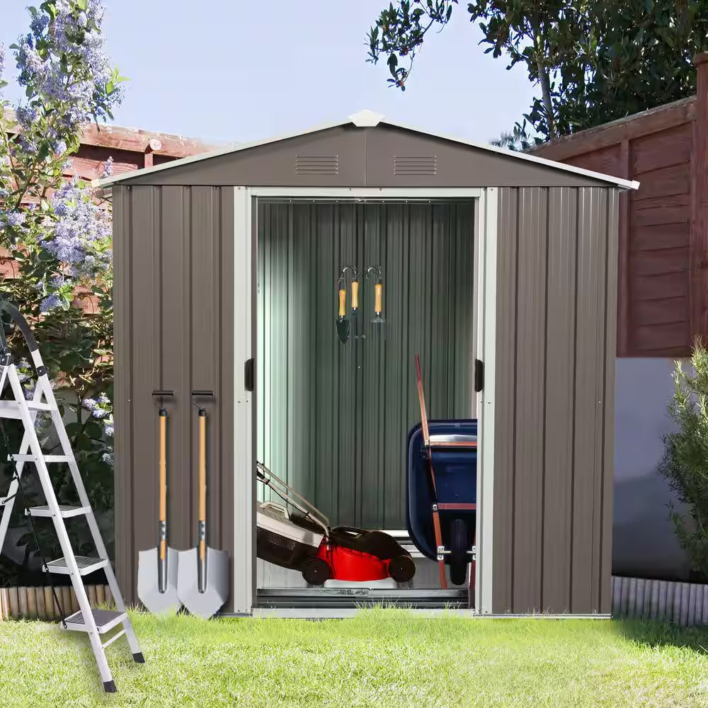 6 Ft. X 5 Ft. Gray Outdoor Metal Garden Storage Shed with Window for Garden, Lawn (30 Sq. Ft.)