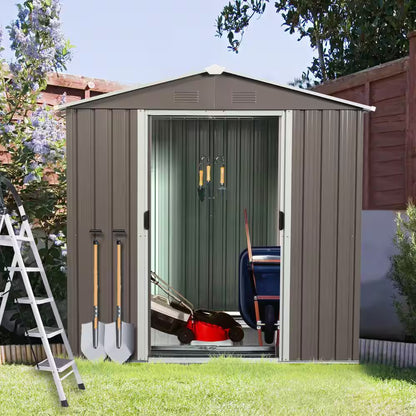 6 Ft. X 5 Ft. Gray Outdoor Metal Garden Storage Shed with Window for Garden, Lawn (30 Sq. Ft.)