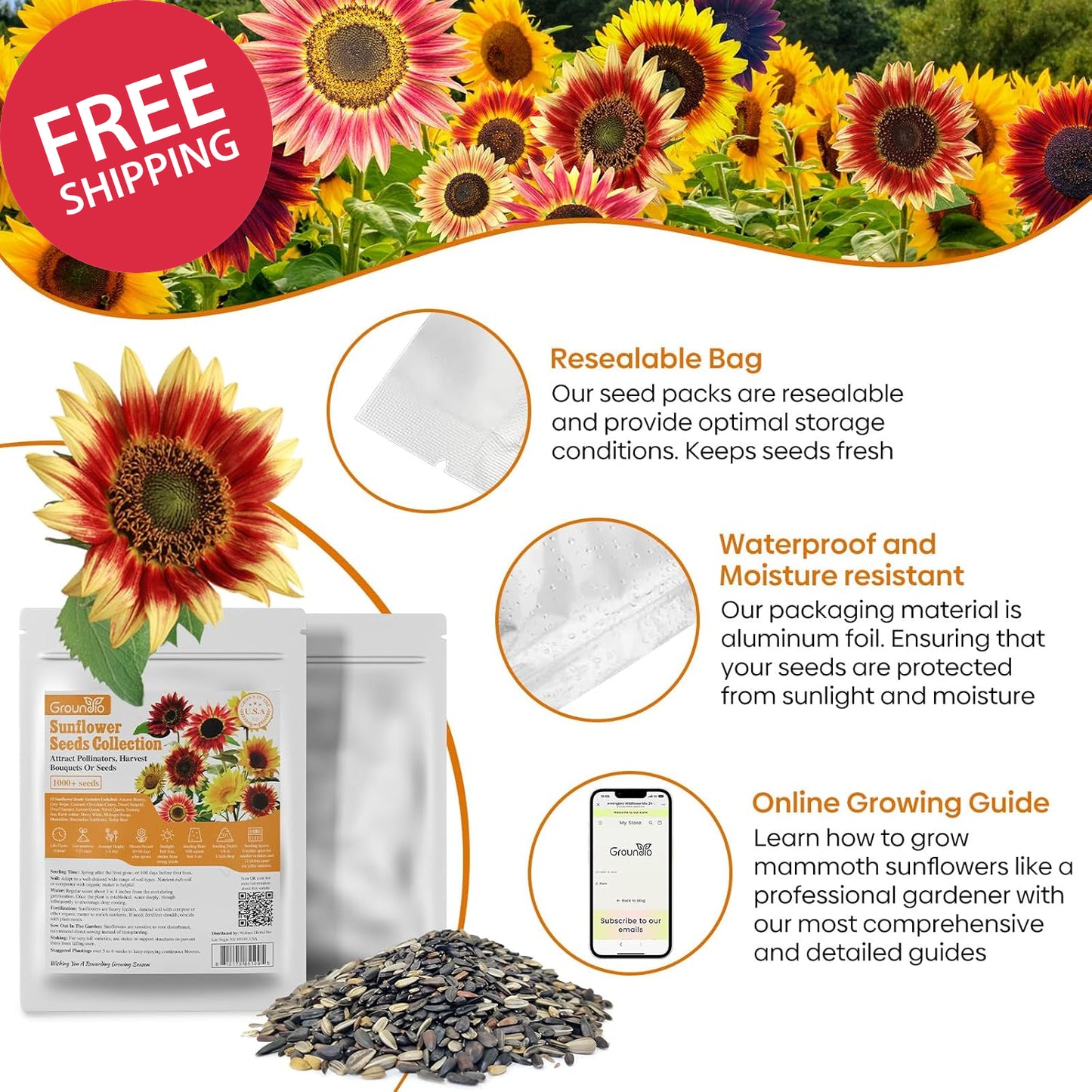 Sunflower Seeds for Planting, 15+ Varieties, 1 Oz, 300+ Mixed Seeds to Plant Col