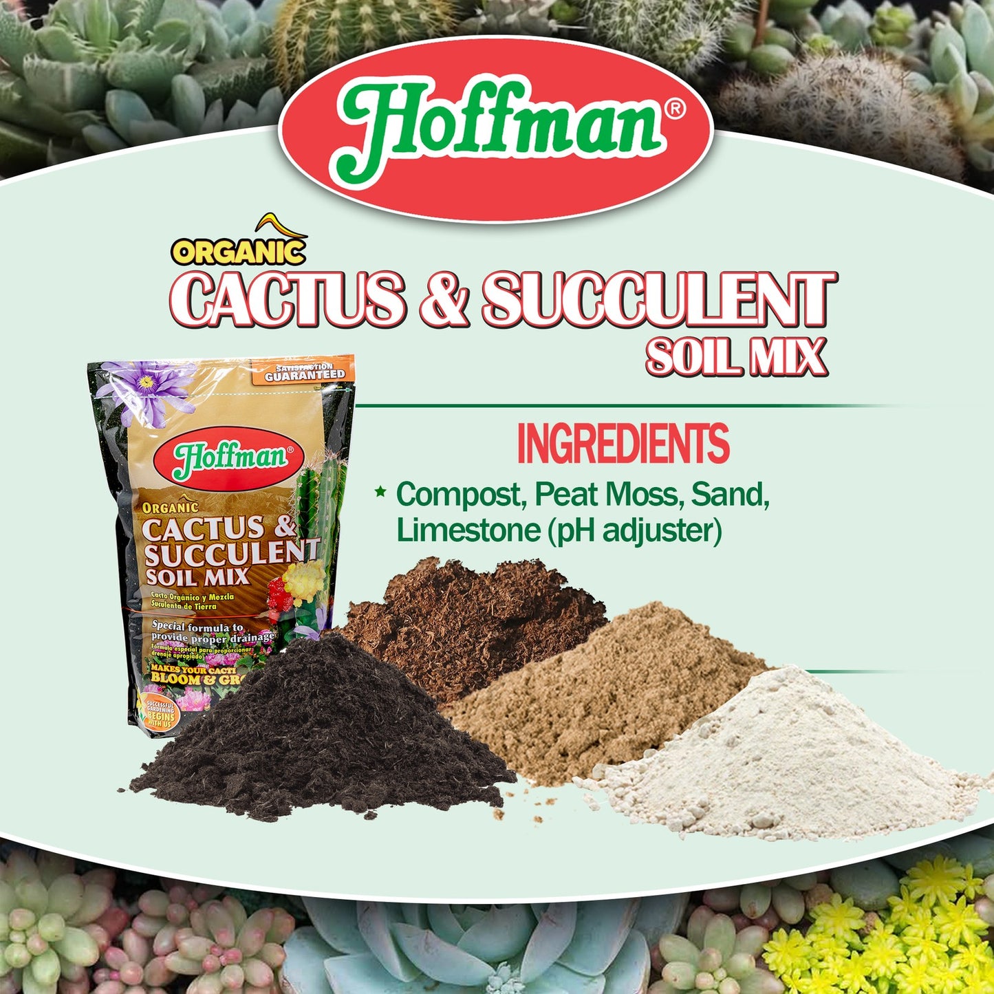 Hoffman Organic Cactus & Succulent Soil Mix — Fast‑Draining, Ph‑Balanced, 10Qt