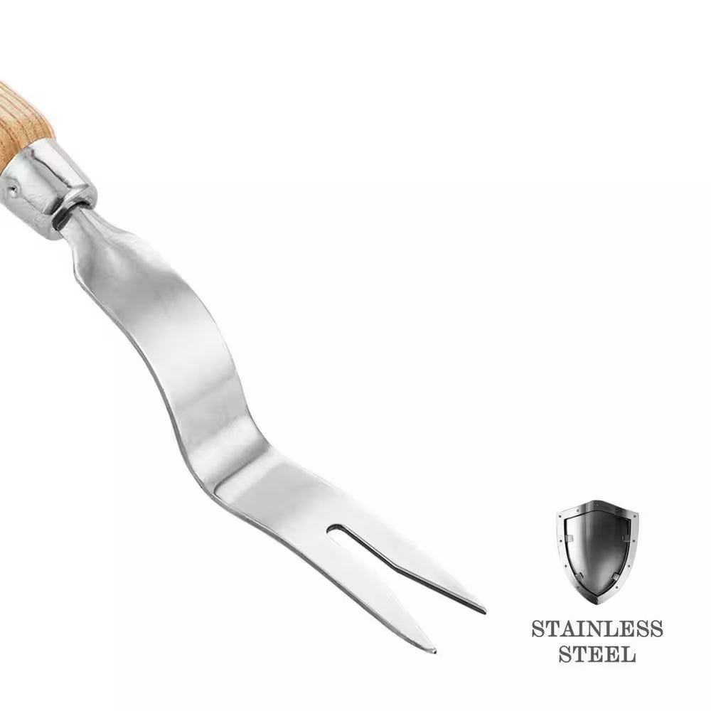12.1 In. Stainless Steel Hand Weeder with Ash Wood Handle for Planting