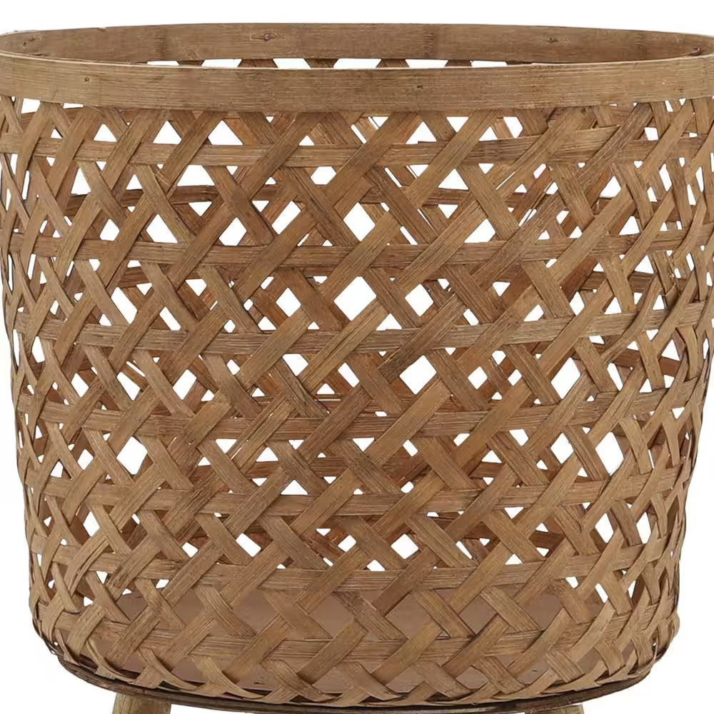Brown Bamboo round Outdoor Planter for Garden Pool, for Planting and Potting Succulents, 3-Pack
