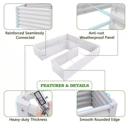 74 In. U-Shaped White Metal Planter Box Raised Garden Bed for Planting Vegetables Flowers