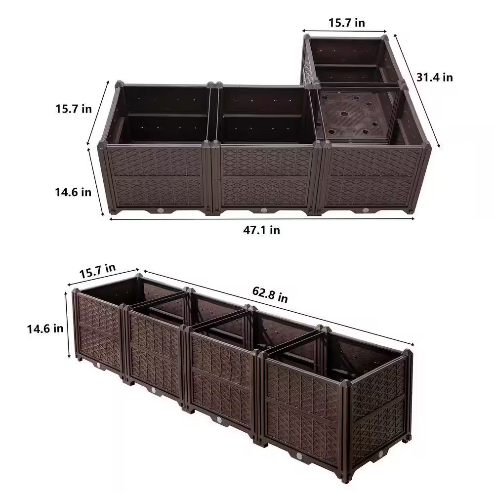62.8 In. L Coffee Plastic Material Rectangle Indoor/Outdoor Planting Box with Planting Kit (1-Pack)