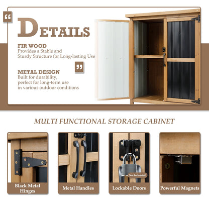 Outdoor Storage Cabinet Wood Storage Shed Waterproof Roof, Double Lockable Doors Garden Shed with Removable Shelves