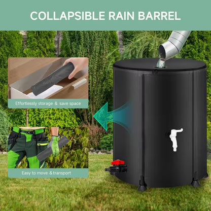 53 Gal. Black Collapsible Rain Barrel Water Storage Containers with Spigots, Filter and Overflow Kits
